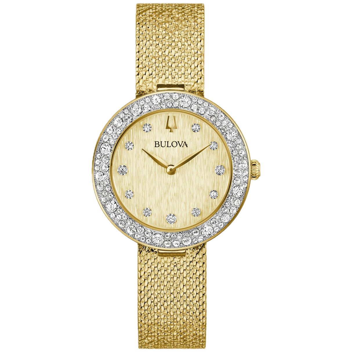 98L321 Reloj Bulova Phantom Champagne Crystal de dama correa de mesh