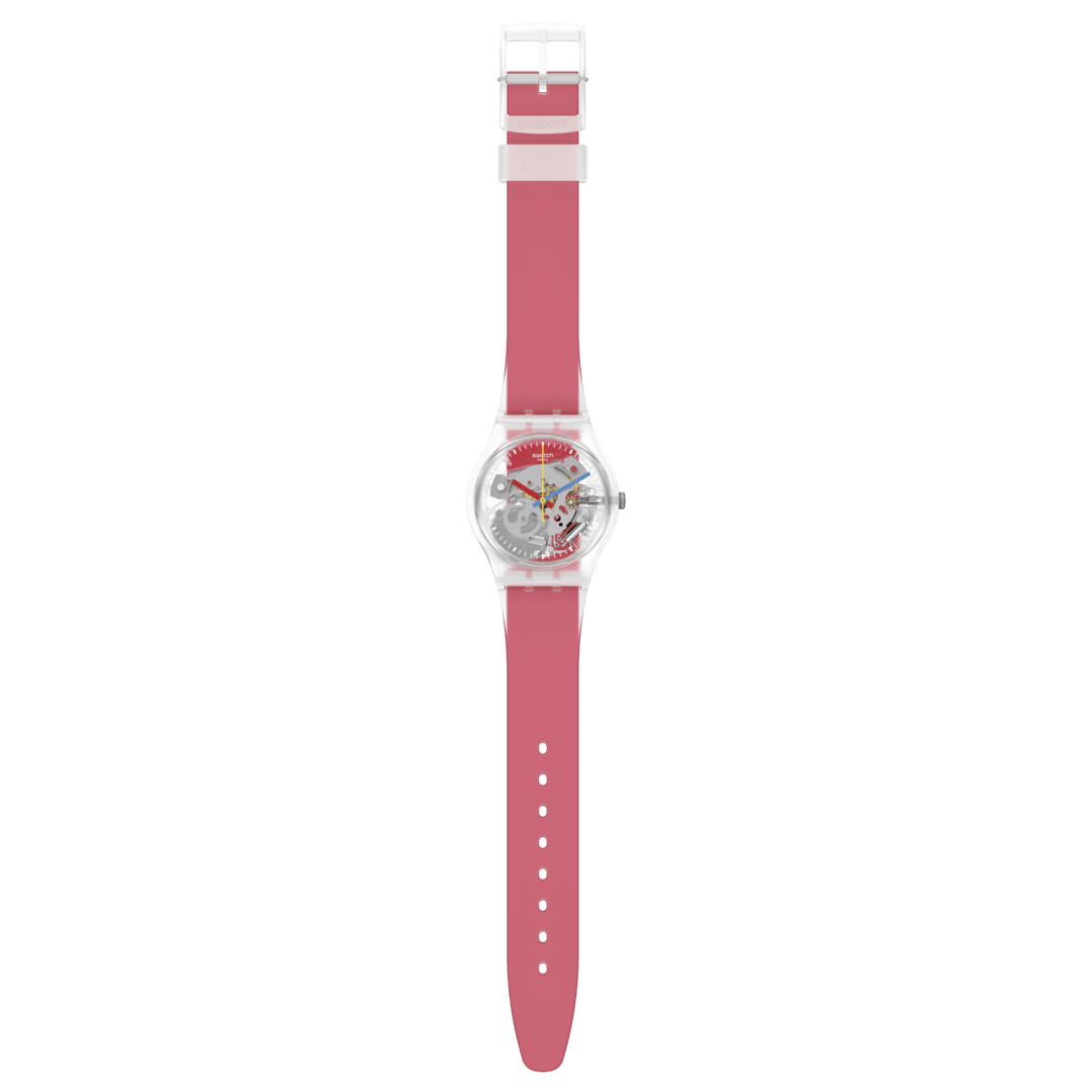 GE292 Reloj Swatch Clearly Red Striped unisex correa de resina