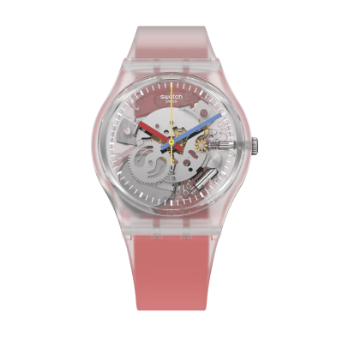 GE292 Reloj Swatch Clearly Red Striped unisex correa de resina