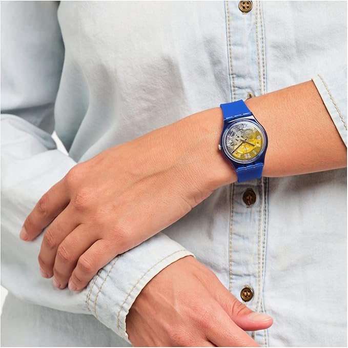 GN278 Reloj Swatch Yellow Disco Fever de dama correa de caucho