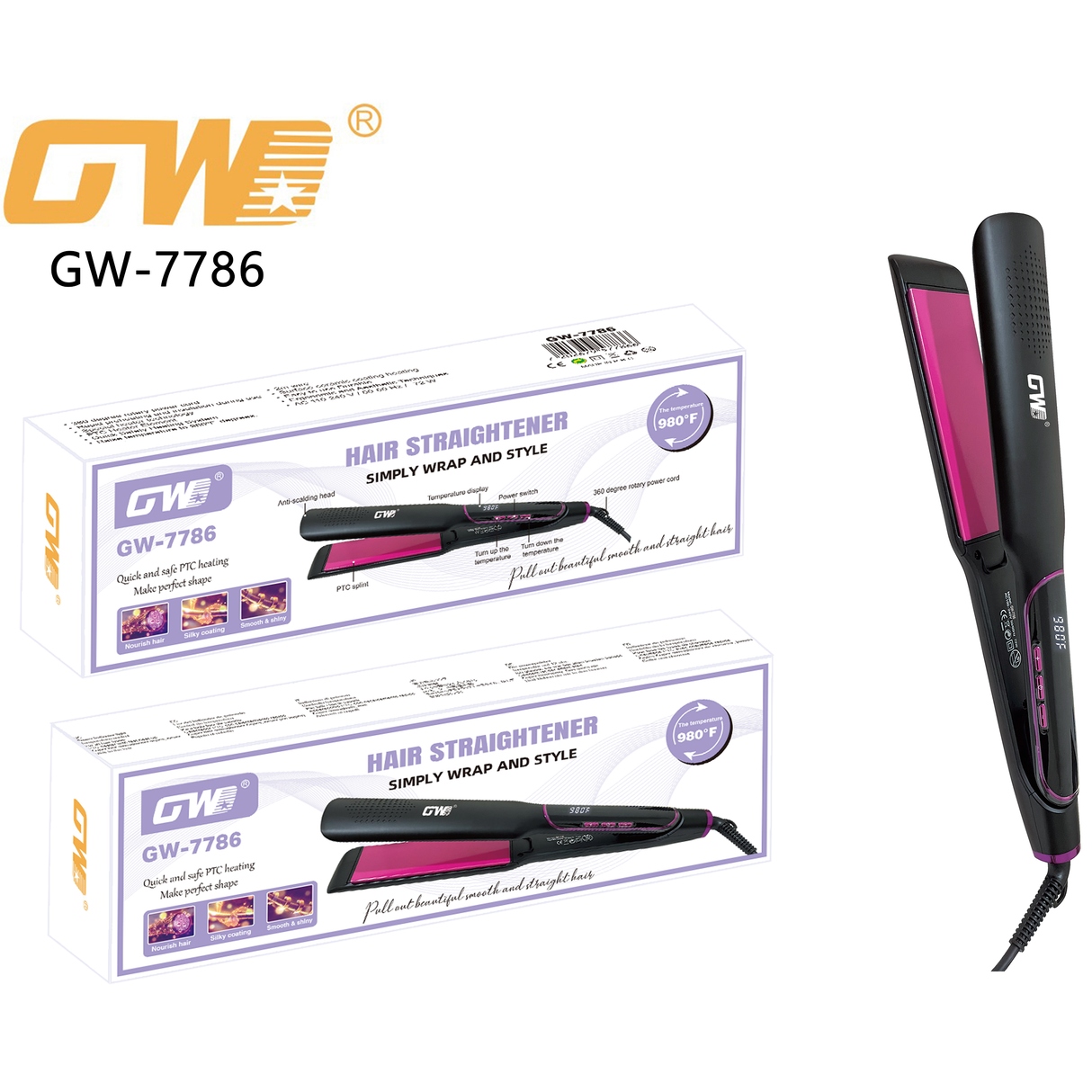 GW-7786 Plancha de cabello de ceramica GWD