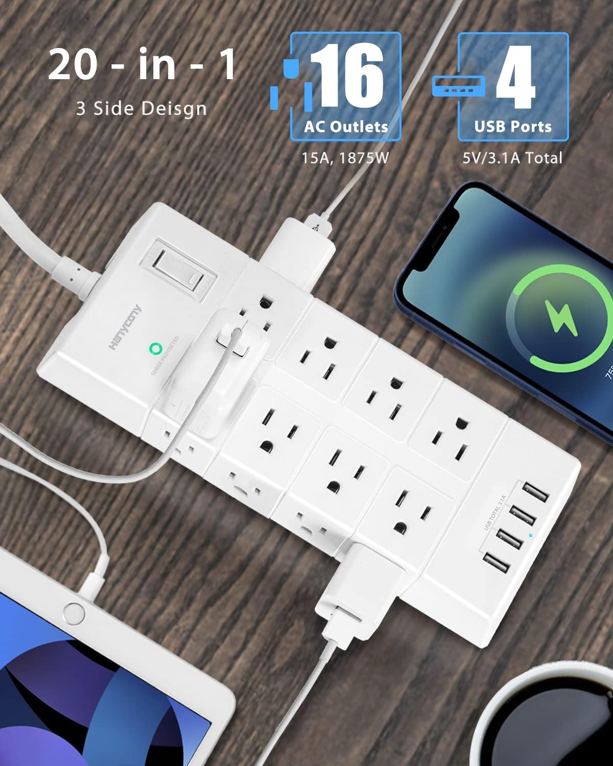 HN4U16 Regleta de 16 tomas protector de corriente