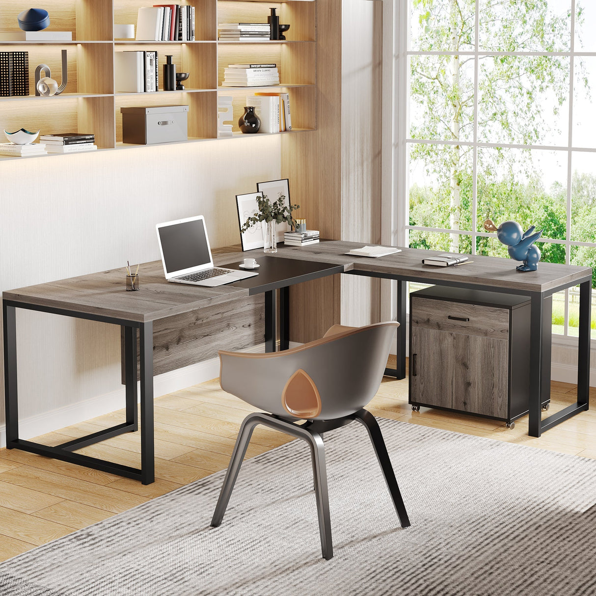 Escritorio en L con gabinete movible Tribesigns HOGA-XK00492