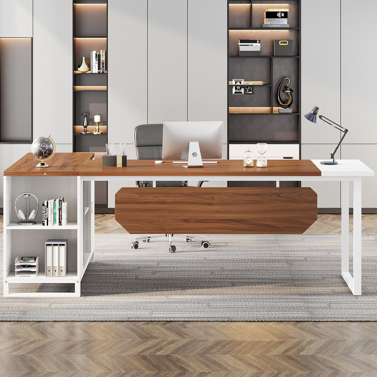 Escritorio para oficina grande en forma de L con gabinete Tribesigns HOGA-XK00592