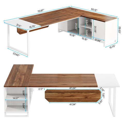 Escritorio grande en forma de L de 180 cm: Escritorio ejecutivo con gabinete de archivos de 140 cm Tribesigns HOGA-XK00665