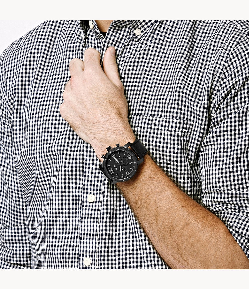 Reloj Fossil Nate de hombre correa de cuero 50 mm