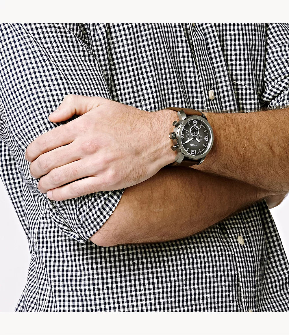 Reloj Fossil Nate de hombre correa de cuero 50 mm