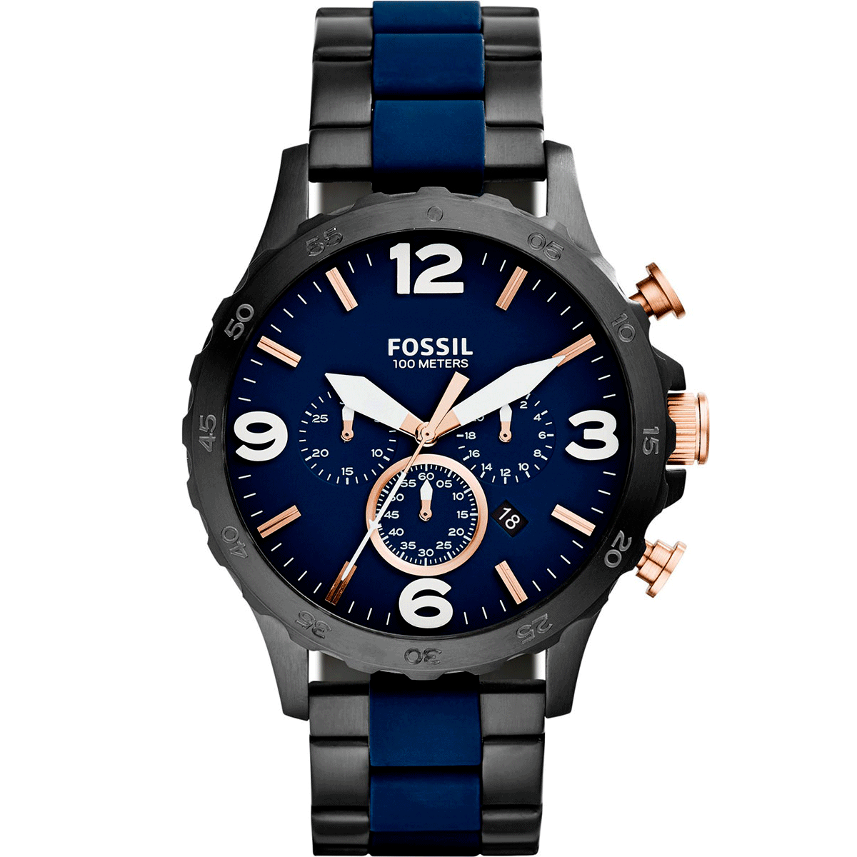 Reloj Fossil Nate de caballero pulsera de metal 50 mm