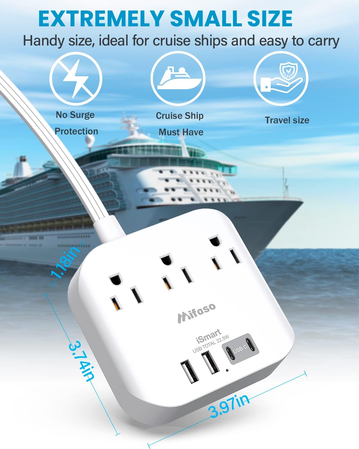 Regleta Mifaso MFS35A - 3 Conexiones, 2 USB A, 2 USB C