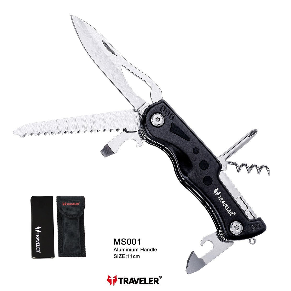 Navaja Multiuso Marca Traveler 12 en 1 Modelo MS001G Agarrador de Aluminio