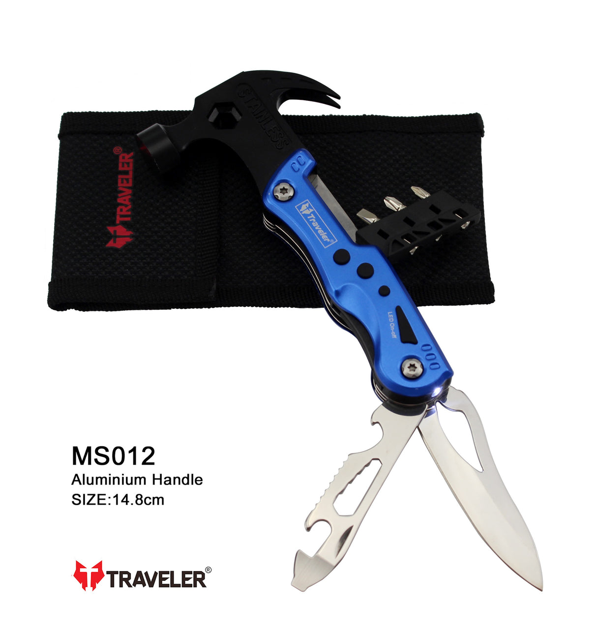 Navaja Multiuso con Martillo Marca Traveller Agarrador de Aluminio de Alta Calidad Modelo MS012