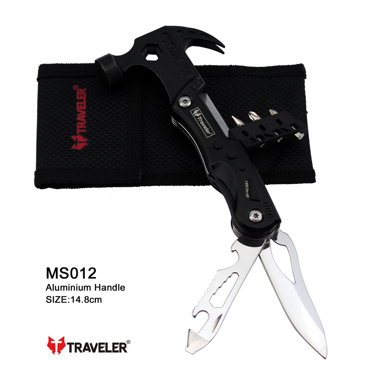 Navaja Multiuso con Martillo Marca Traveller Agarrador de Aluminio de Alta Calidad Modelo MS012