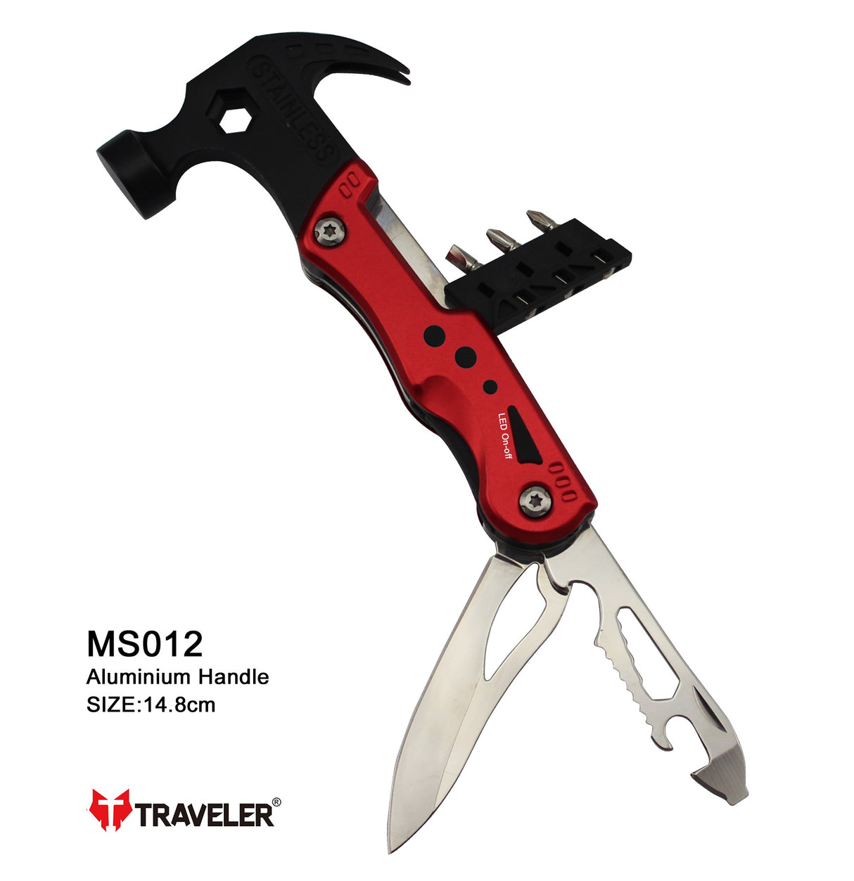 Navaja Multiuso con Martillo Marca Traveller Agarrador de Aluminio de Alta Calidad Modelo MS012