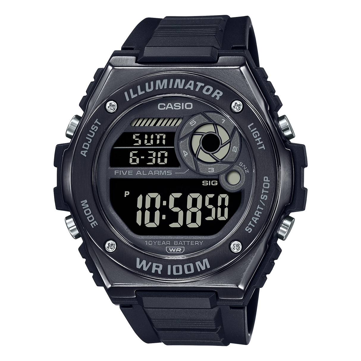 MWD-100 Reloj Casio para Hombre Pulsera de Caucho Digital Illuminator 10 Años de Batería