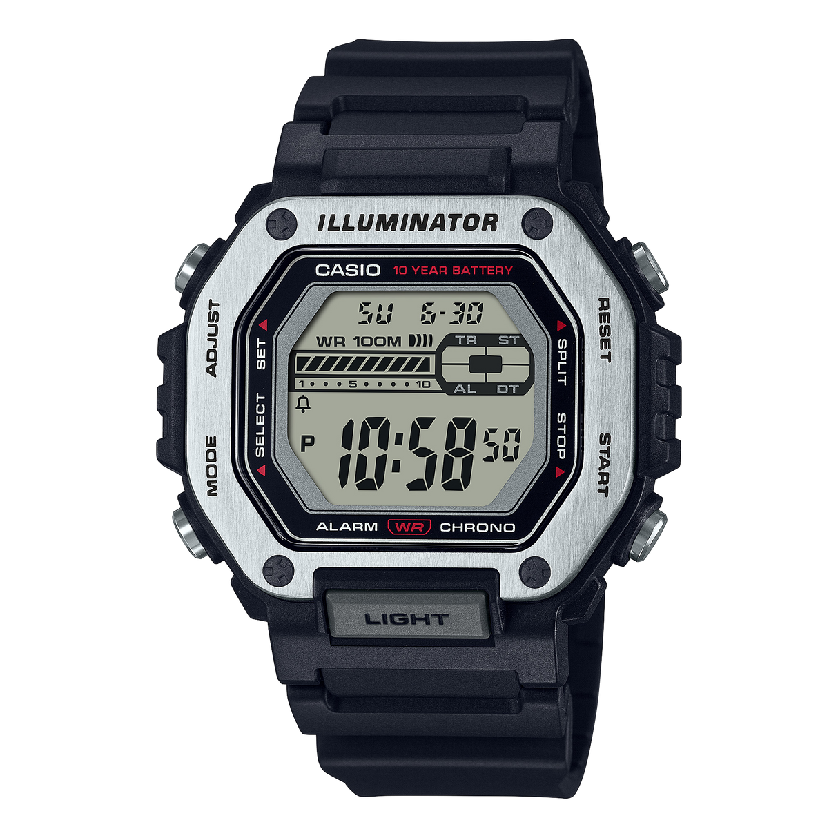 MWD-110 Casio Reloj Digital para Hombre Pulsera de Caucho Illuminator 10 Años de Batería