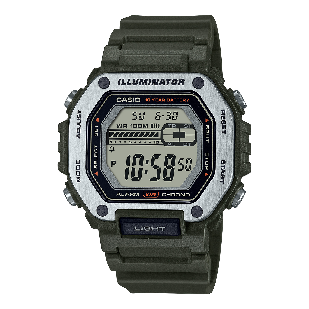 MWD-110 Casio Reloj Digital para Hombre Pulsera de Caucho Illuminator 10 Años de Batería