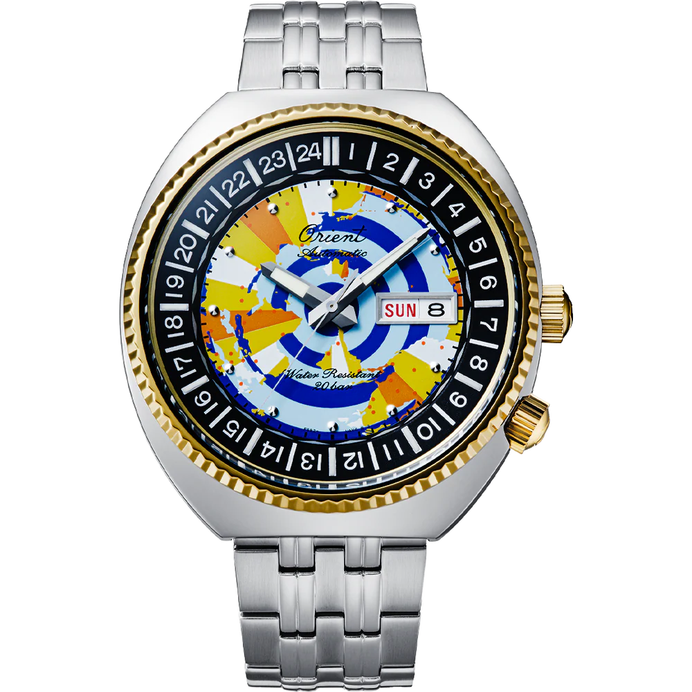 RA-AA0E08Y Reloj Orient de hombre pulsera de metal World Map 75th Aniversario