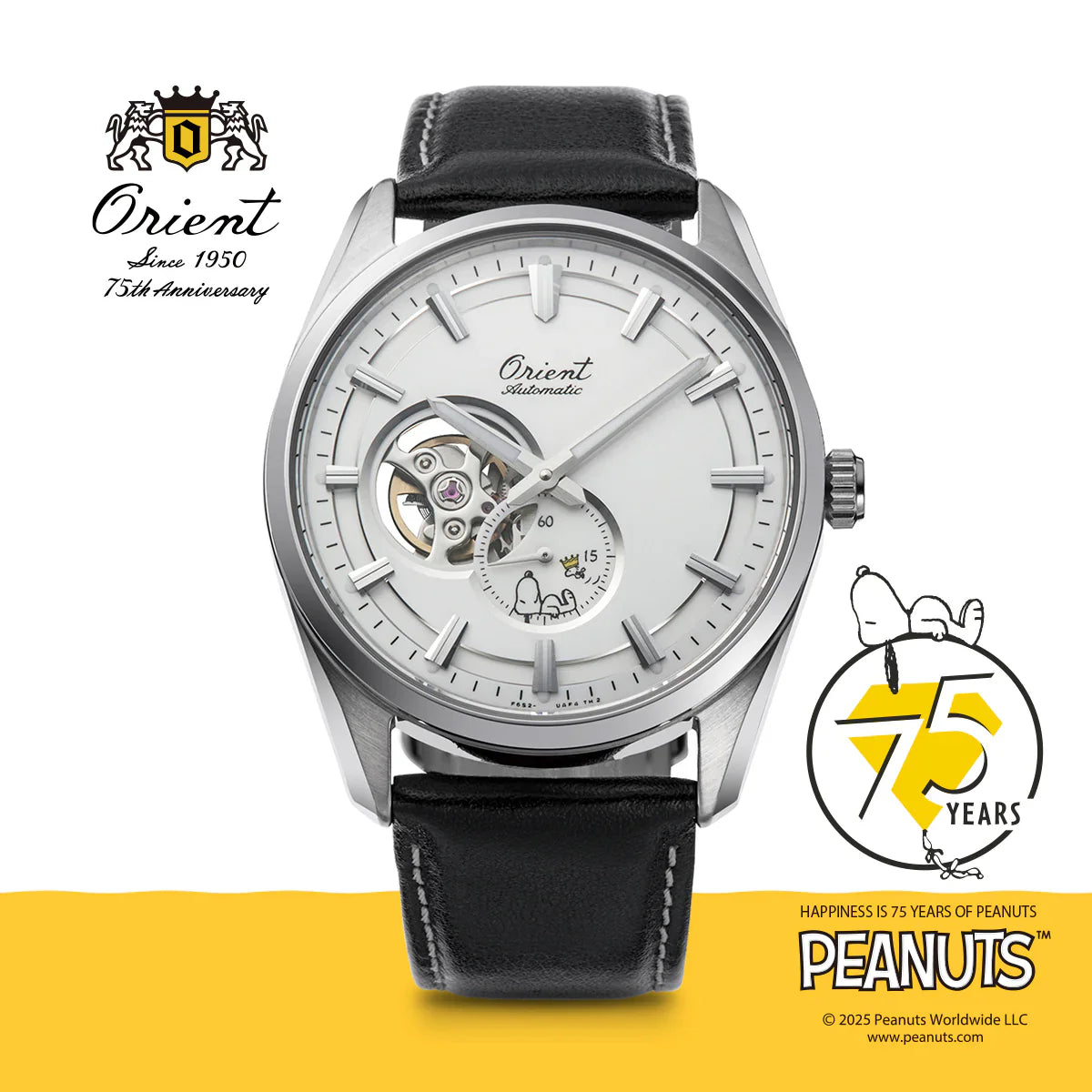 RA-AR0011S Reloj Orient Peanuts Snoopy 75th Anniversary Corazón Abierto de hombre pulsera de piel