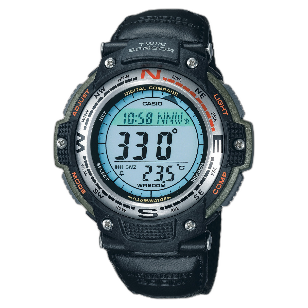 SGW-100 Reloj Casio para Hombre Pulsera de Caucho Digital Twin Sensor Illuminator