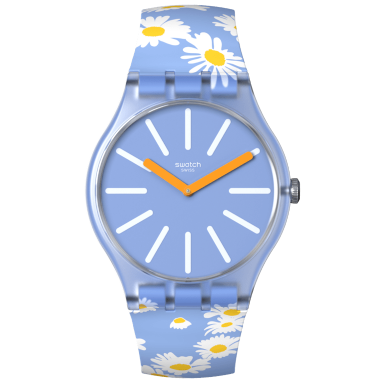SO29S100 Reloj Swatch Dazed By Daisies unisex correa de resina flores