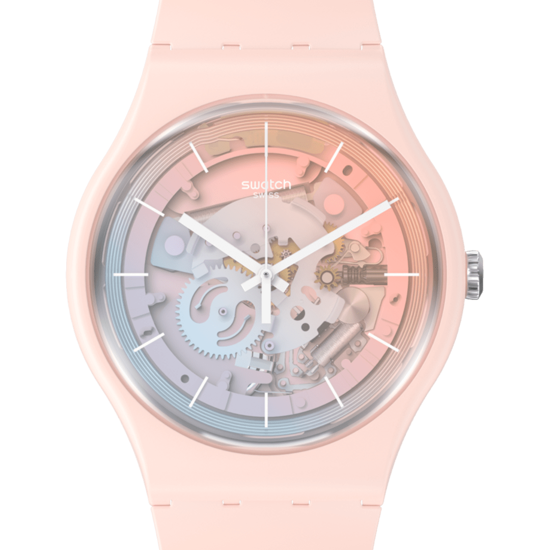 SO32P103-5300 Reloj Swatch Fleetingly Pink Pay! unisex pulsera de resina