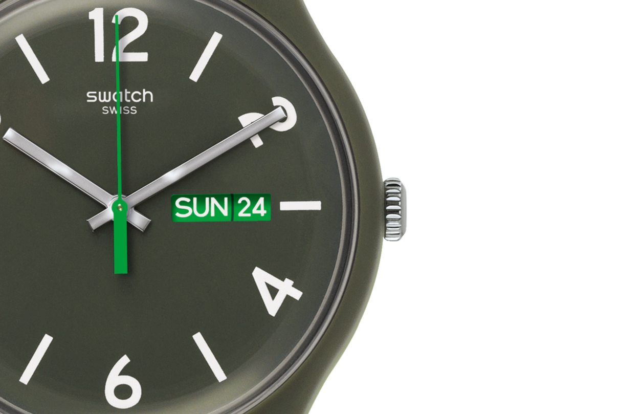 SUOG706 Reloj Swatch Backup Green unisex pulsera de caucho