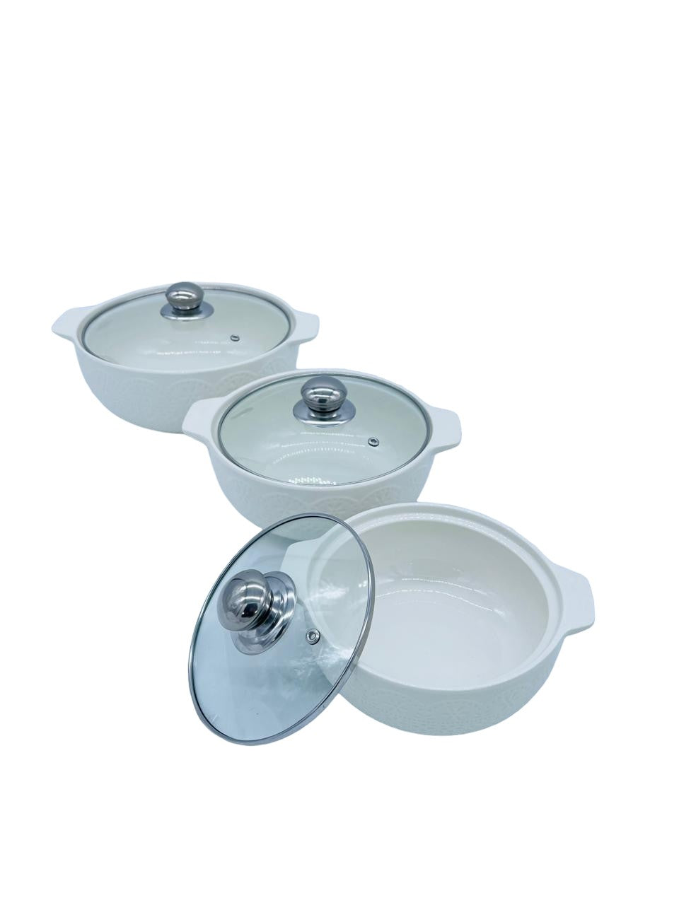 TG Set de 3 cacerolas de cerámica con tapa de vidrio