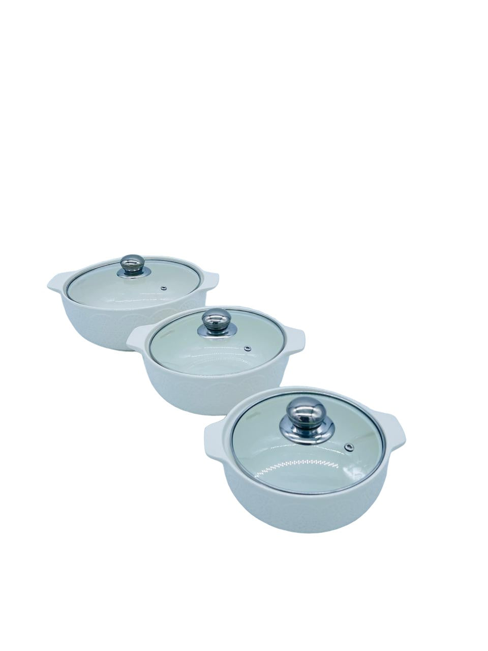 TG Set de 3 cacerolas de cerámica con tapa de vidrio