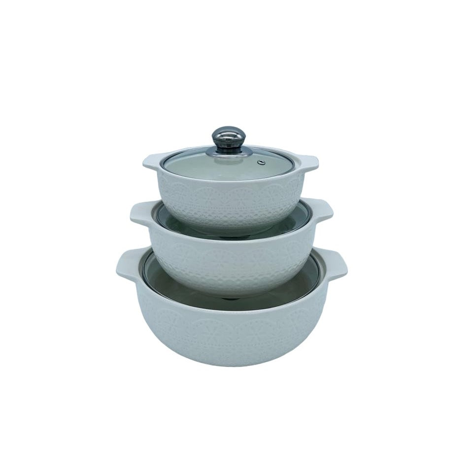 TG Set de 3 cacerolas de cerámica con tapa de vidrio