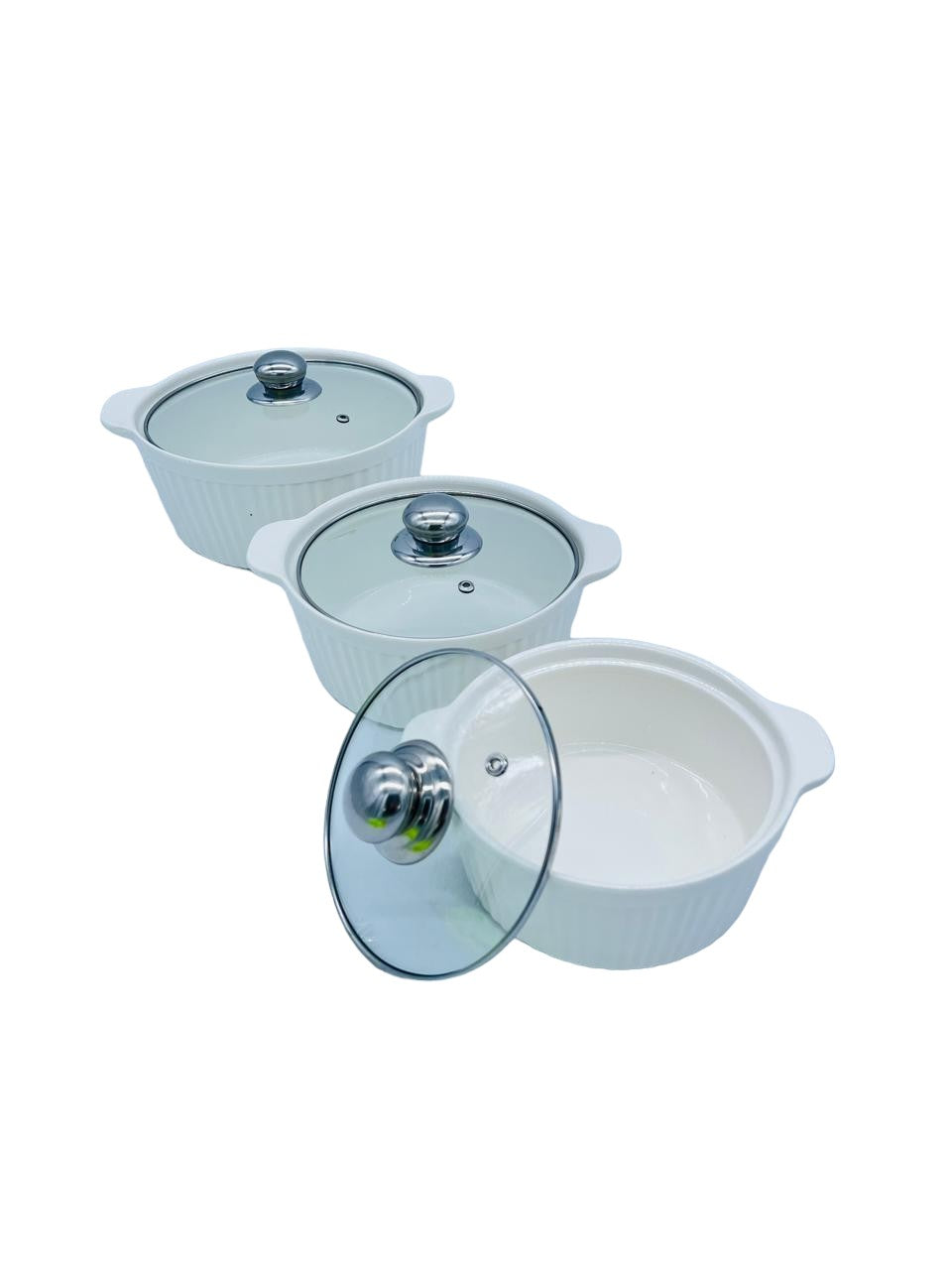 TG Set de 3 cacerolas de cerámica con tapa de vidrio