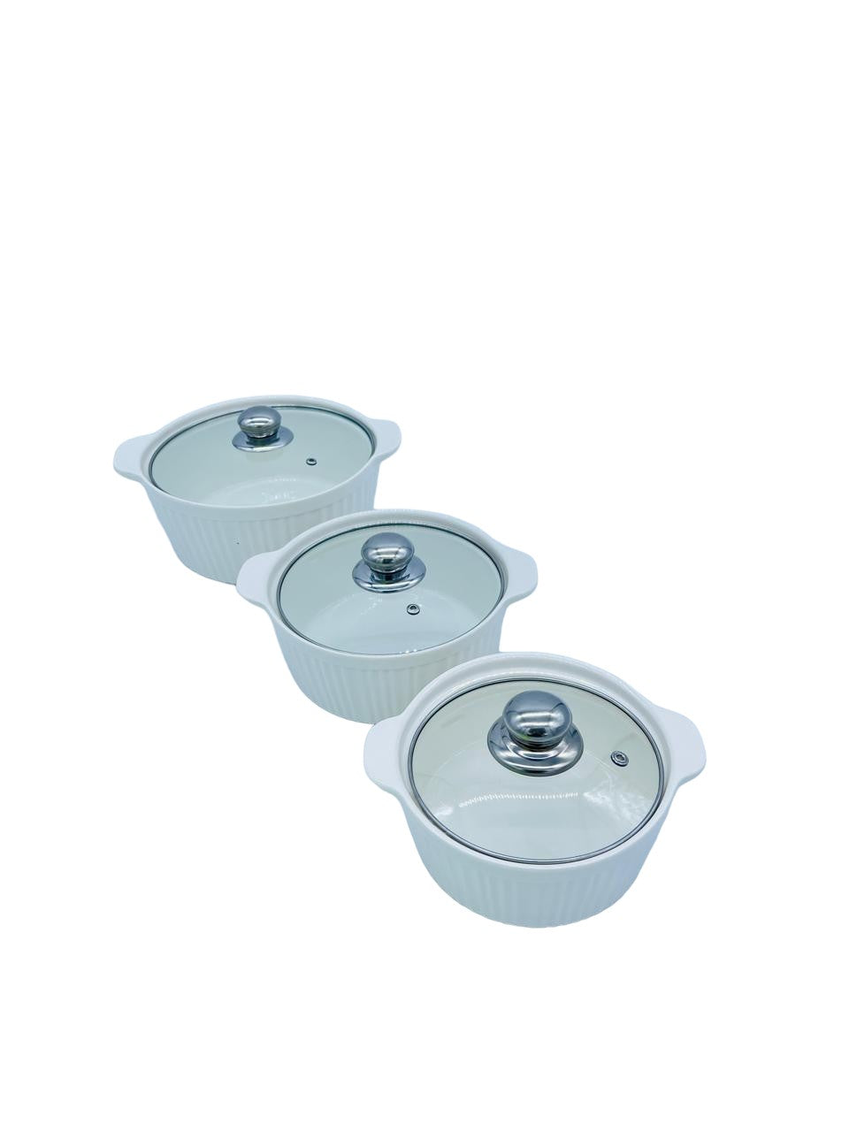 TG Set de 3 cacerolas de cerámica con tapa de vidrio