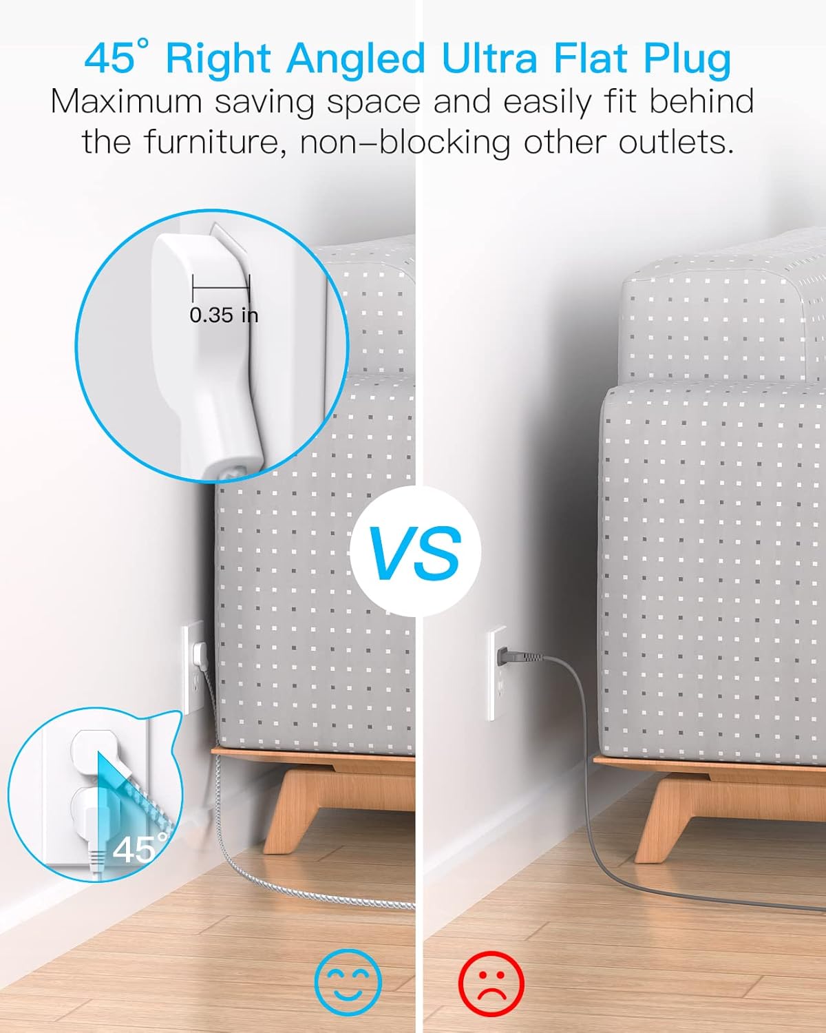 THUS03UC2 Onebeat Regleta multicontacto, cable de extensión ultraplano de 1.5 m, 3 tomas, 4 puertos USB (2 USB C)