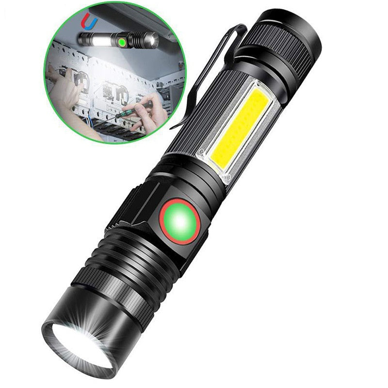 Linterna LED Recargable con Luz Lateral y Zoom