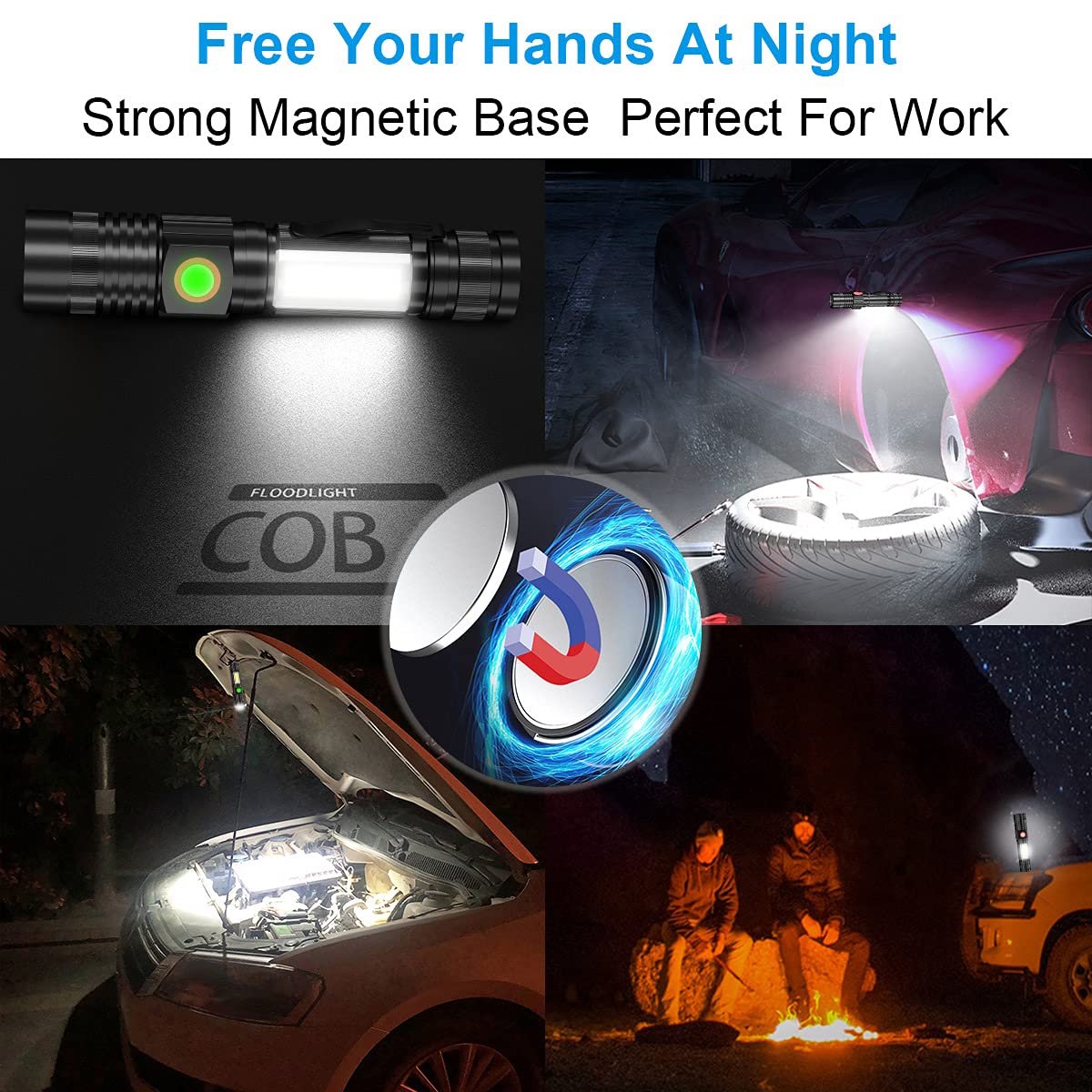 Linterna LED Recargable con Luz Lateral y Zoom