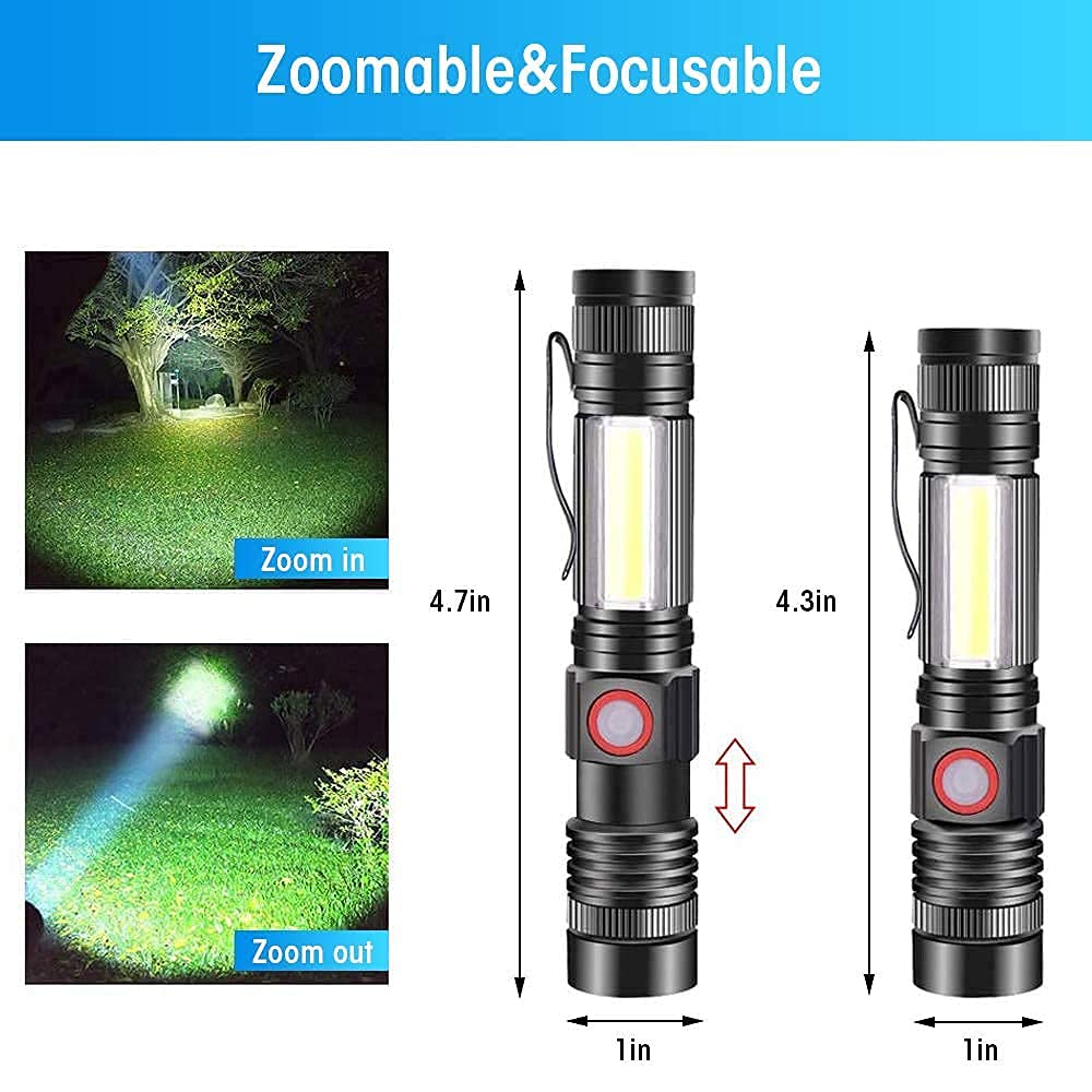 Linterna LED Recargable con Luz Lateral y Zoom
