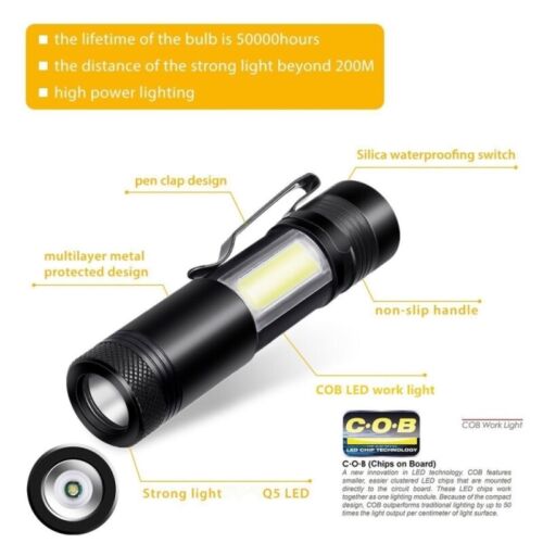 TS-FL1198 Linterna LED de Alta Potencia con Zoom y 4 Modos de Luz
