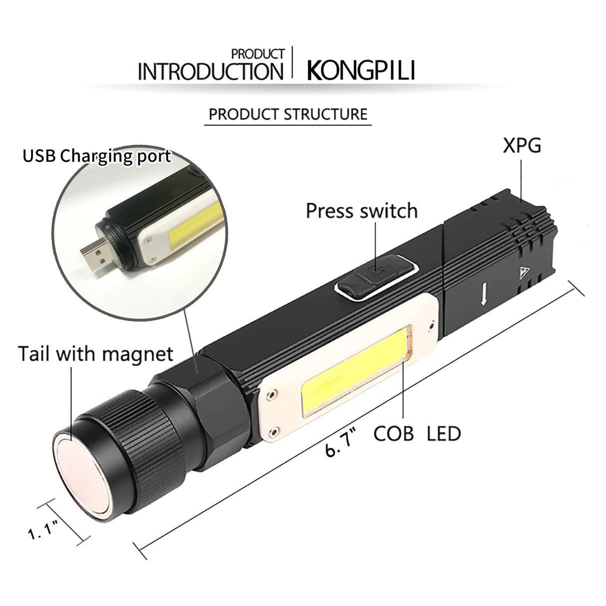 TS-WL167 Linterna Multifuncional 5 en 1 con Carga USB