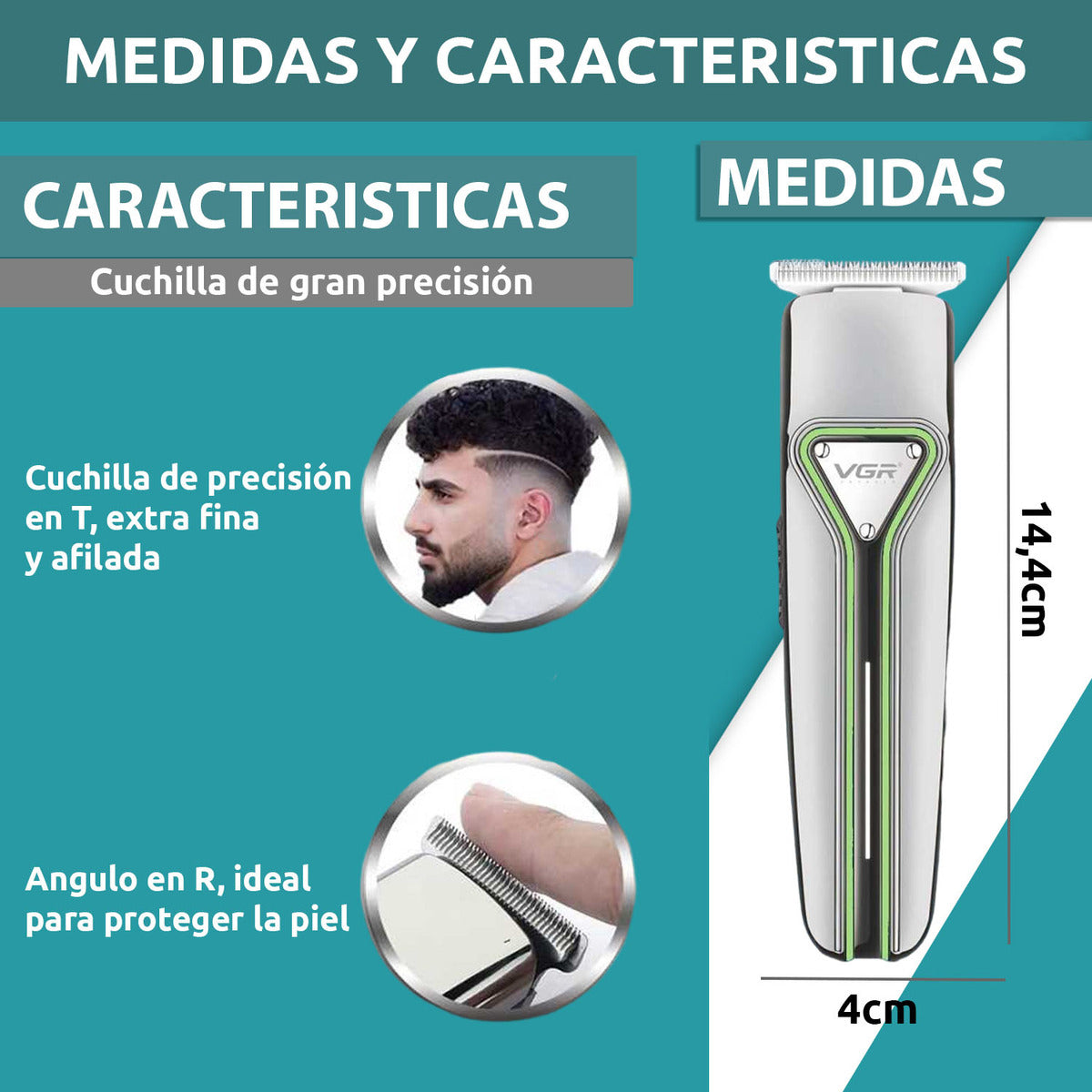 V-008 Rasuradora VGR Patillera profesional cargador Tipo C