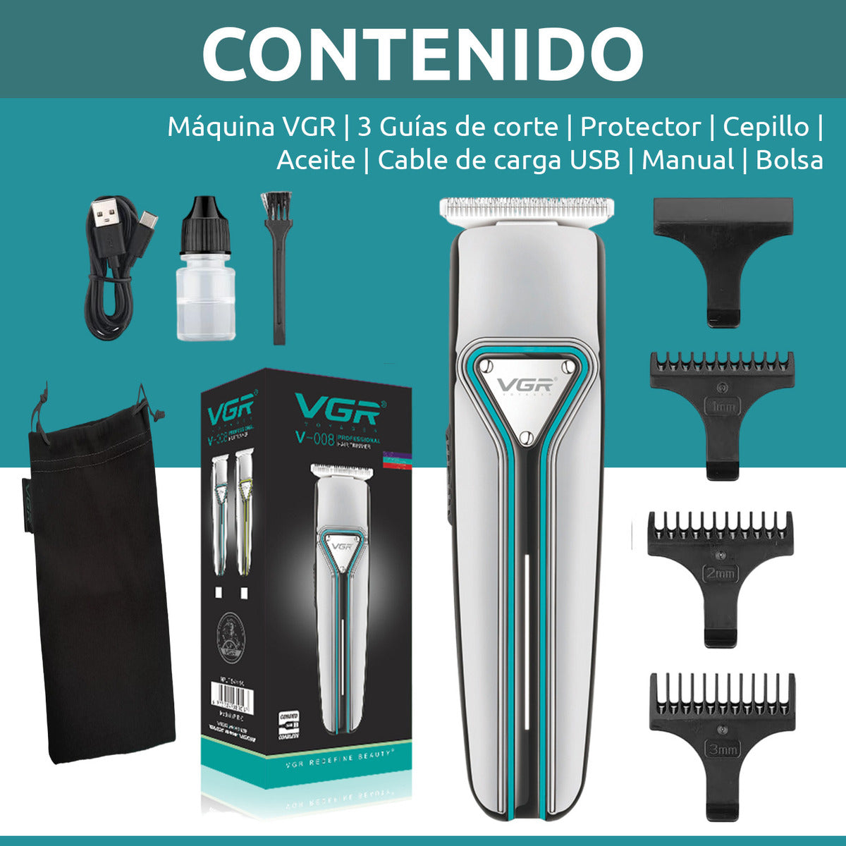 V-008 Rasuradora VGR Patillera profesional cargador Tipo C