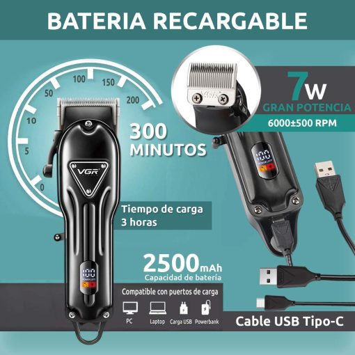 V-051 Rasuradora inalámbrica recargable por USB pantalla LED