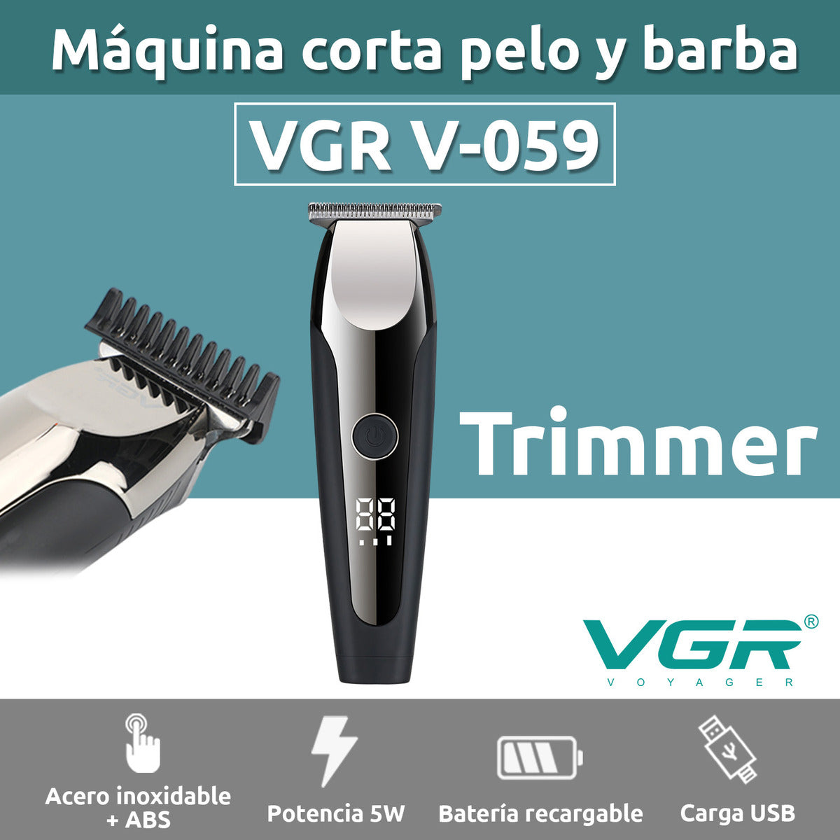 V-059 Maquina patillera VGR color negro recargable