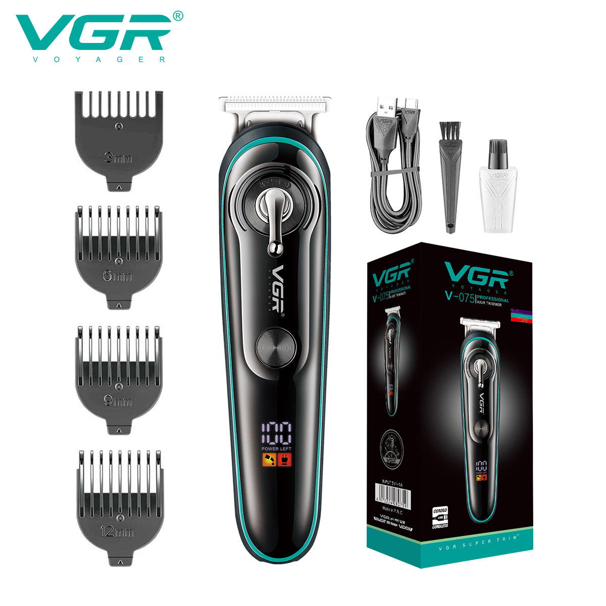 V-075 Rasuradora inalámbrica recargable por USB pantalla LED