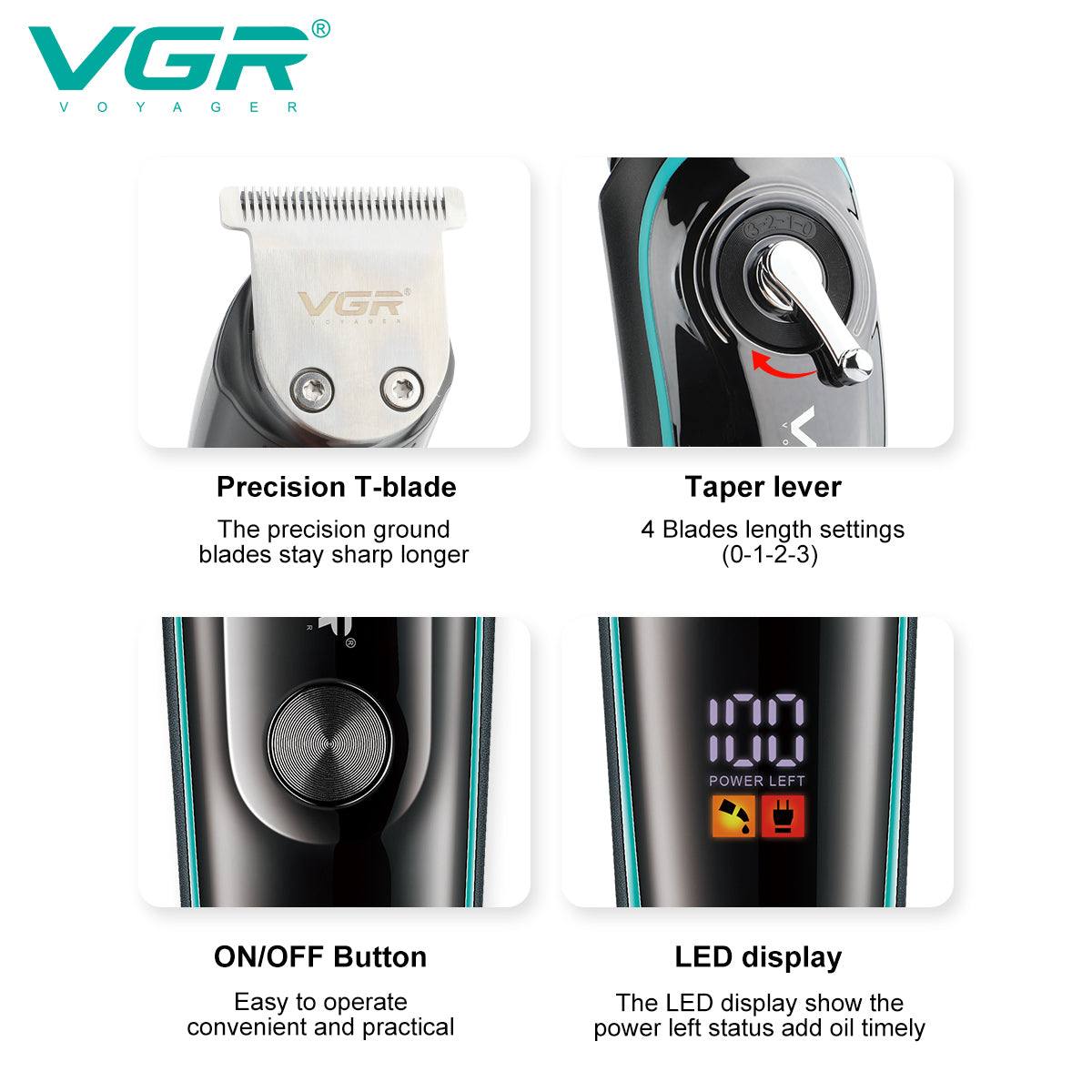 V-075 Rasuradora inalámbrica recargable por USB pantalla LED