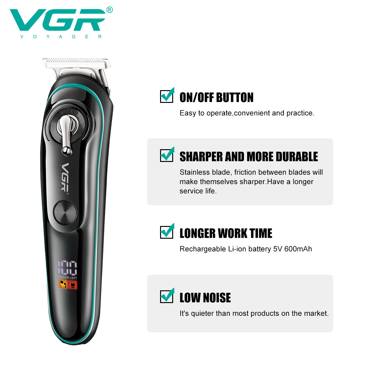 V-075 Rasuradora inalámbrica recargable por USB pantalla LED