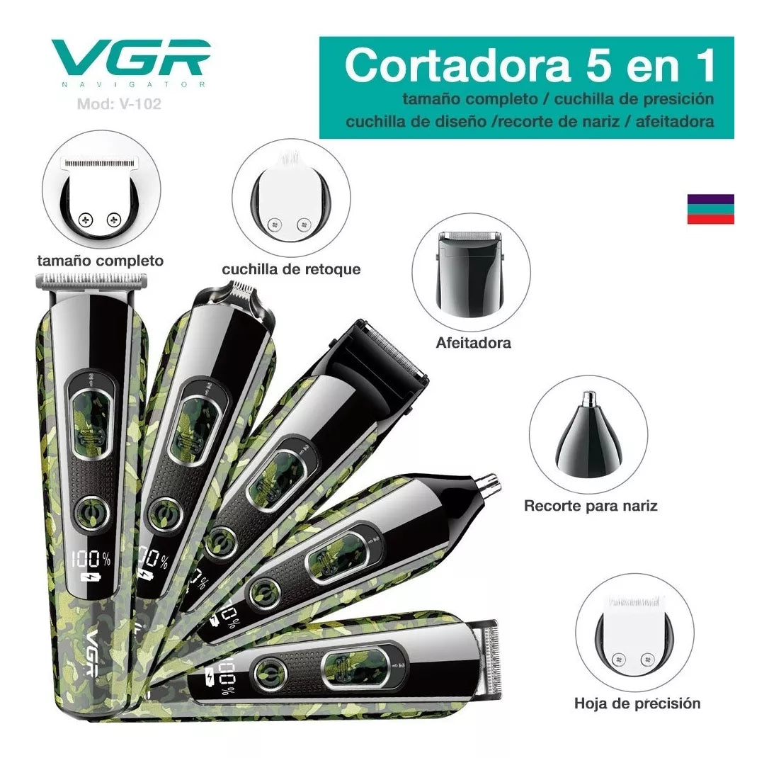 Maquina Corta Pelo Trimmer Vgr V-102 Grooming Kit 5 En 1 Camuflada