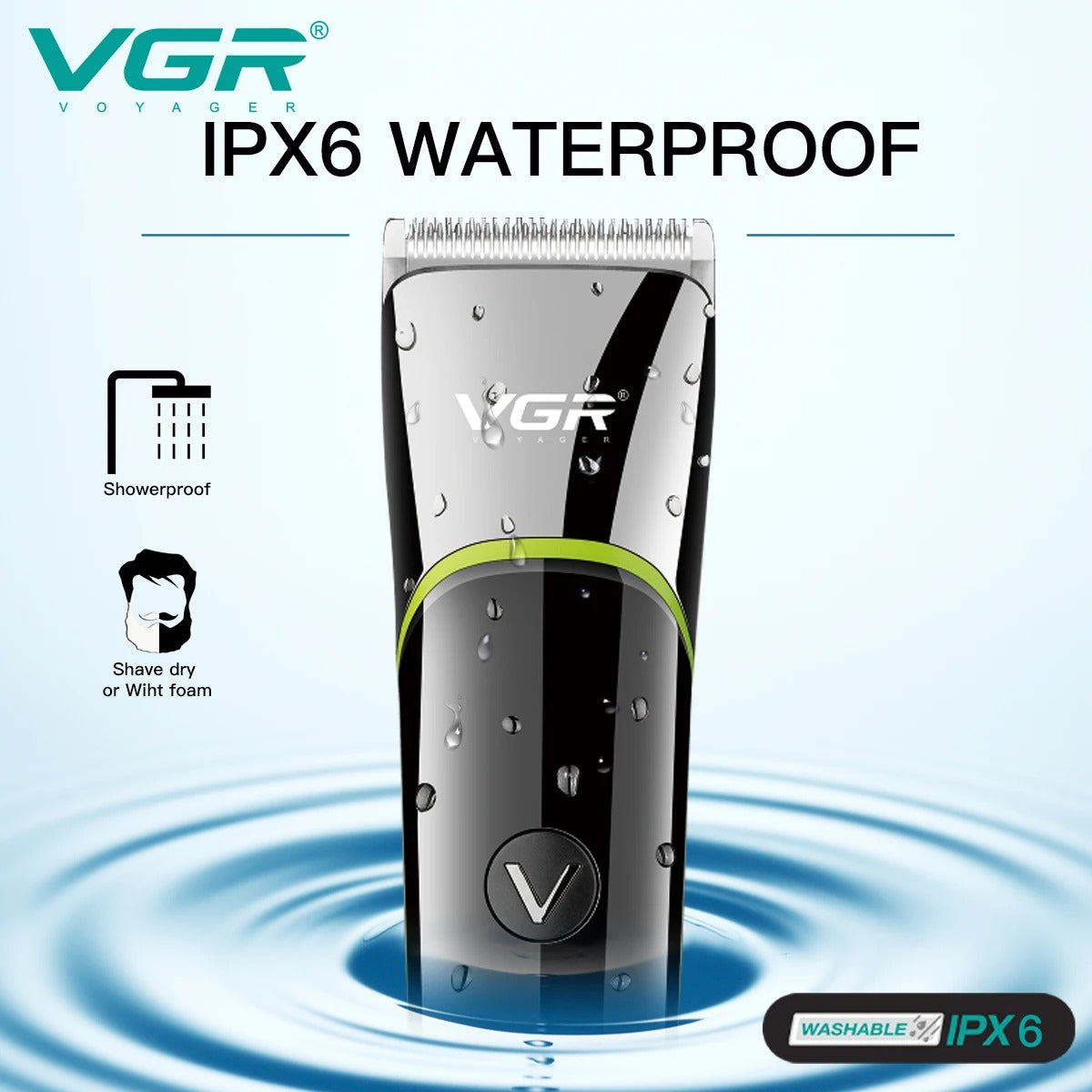 V-295 máquina de corte de pelo VGR recargable, IPX6 resistente al agua, portátil