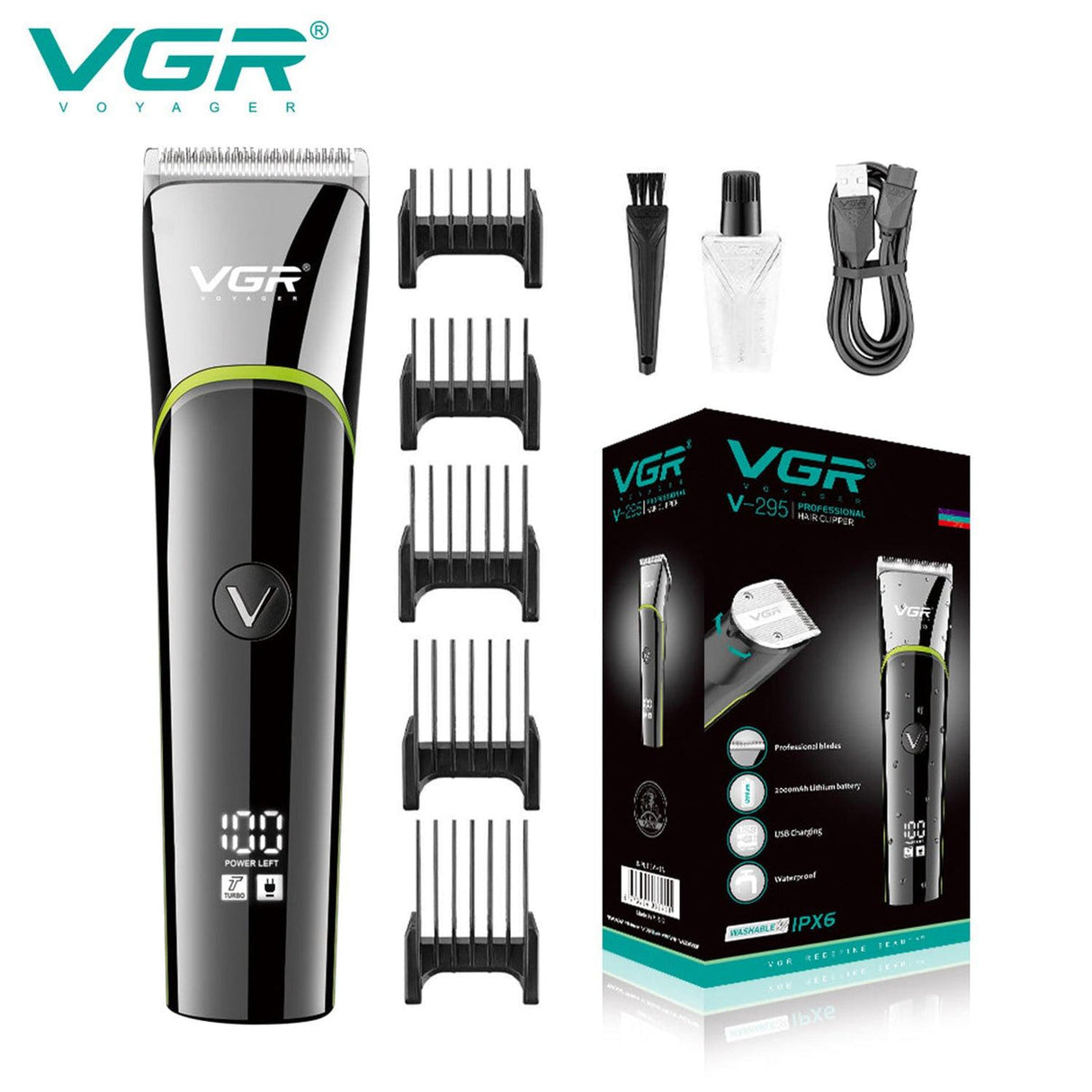 V-295 máquina de corte de pelo VGR recargable, IPX6 resistente al agua, portátil