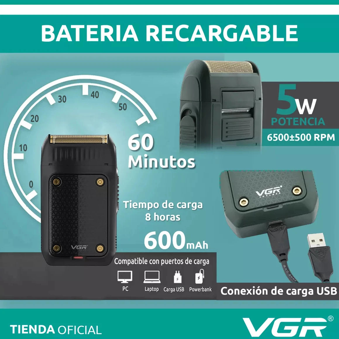 V-353 Afeitadora Eléctrica Profesional Recargable de Única Cuchilla para Hombre