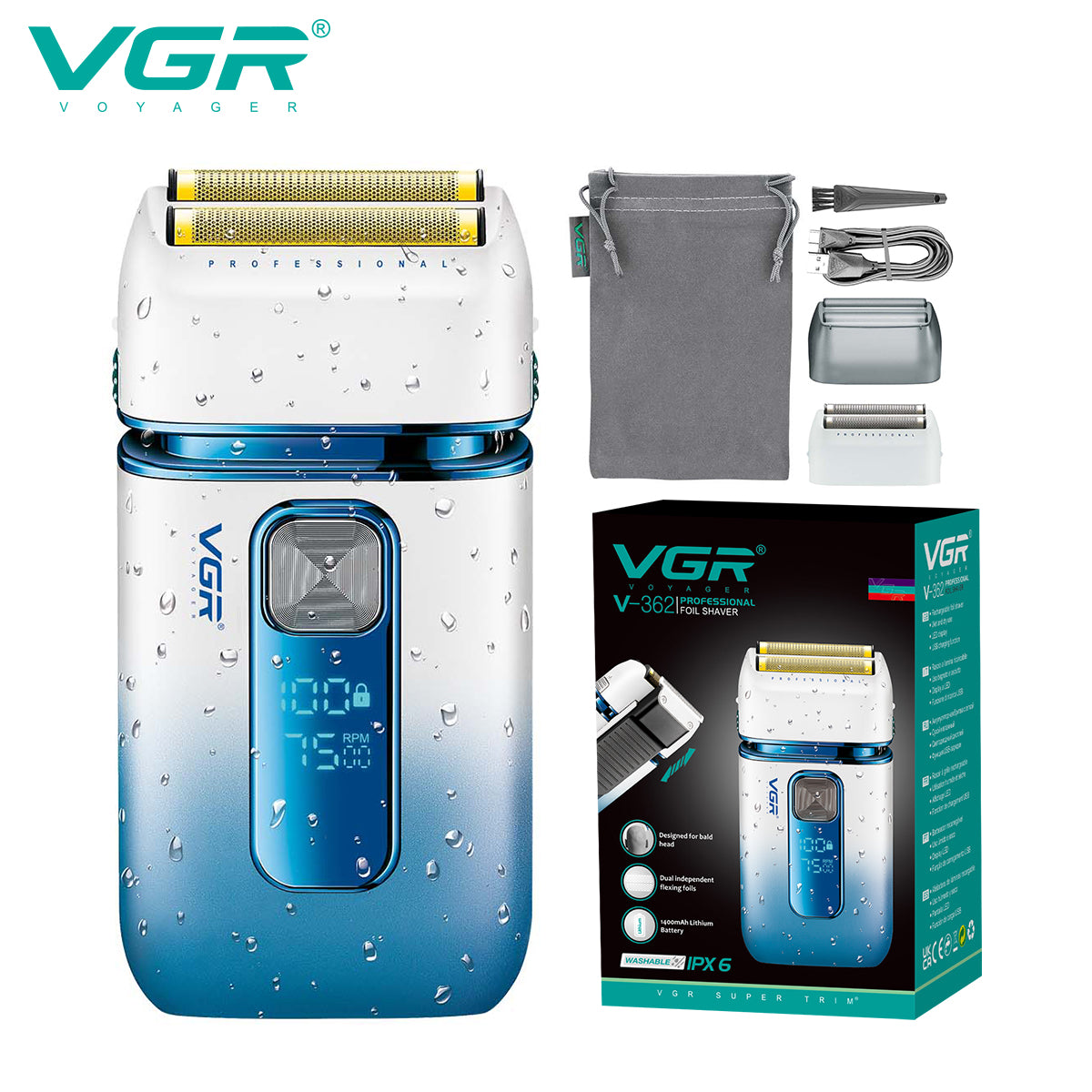 V-362 Rasuradora impermeable recargable por USB pantalla LED