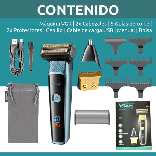 V-366 Rasuradora inalámbrica recargable por USB pantalla LED 3 en 1